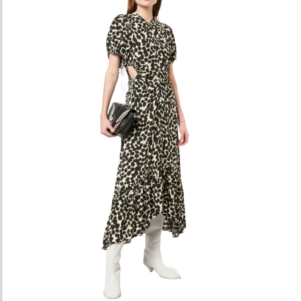 Proenza Schouler Textured Crepe Painted Dot Cinched Dress size medium